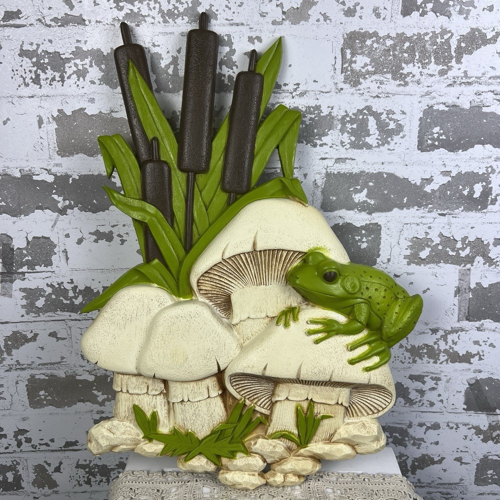 Mushrooms Frog Wall Hanging Art Burwood Early 70's Vintage Cattails  Groovy 3D
